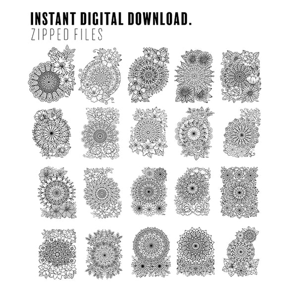 Instant Digital Download - 20 Flower Designs