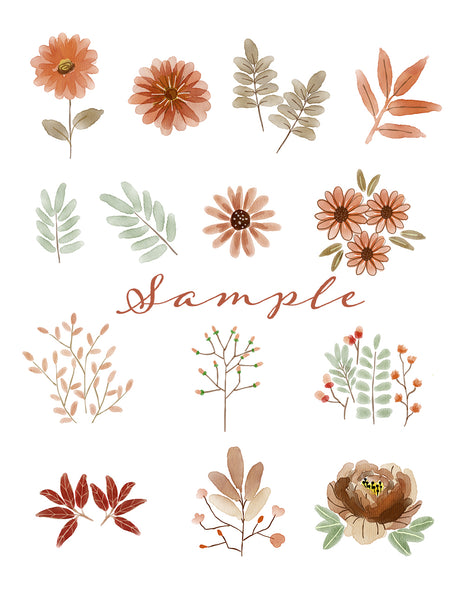 Orange Theme Watercolor floral clipart. PSD file. Digital Download